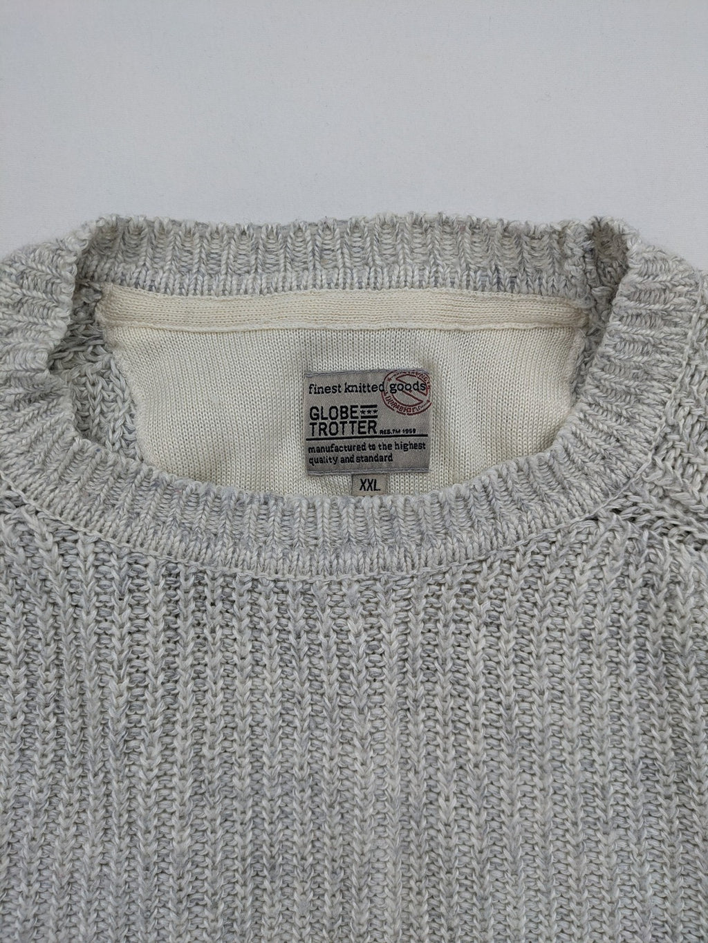 Globe-Trotter grey turtle neck jumper ribbed knit with raglan sleeves.