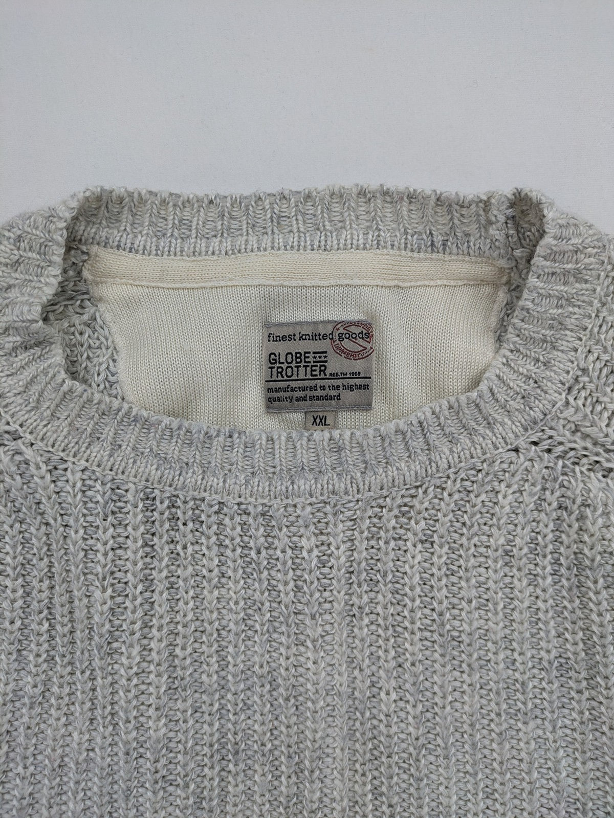 Globe-Trotter grey turtle neck jumper ribbed knit with raglan sleeves.