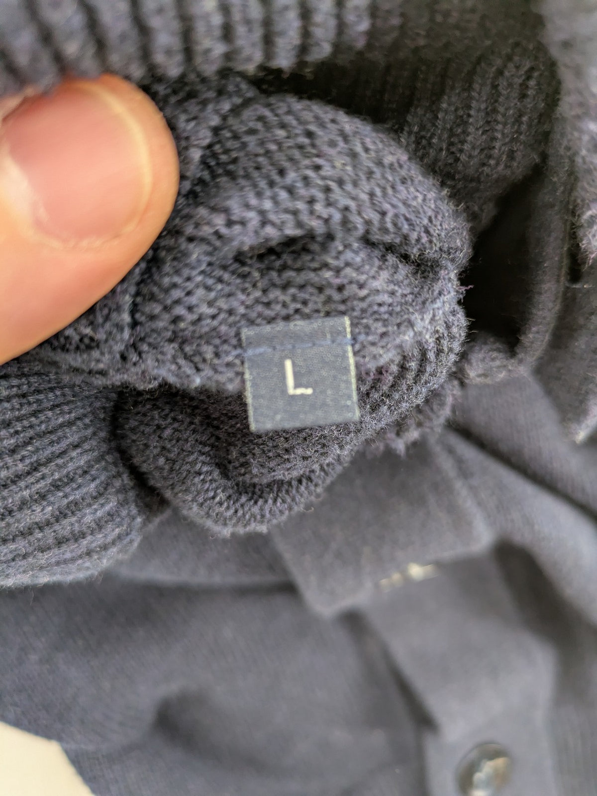 McGregor blue cardigan with elbow patches, button front, subtle logo, cotton-wool blend.