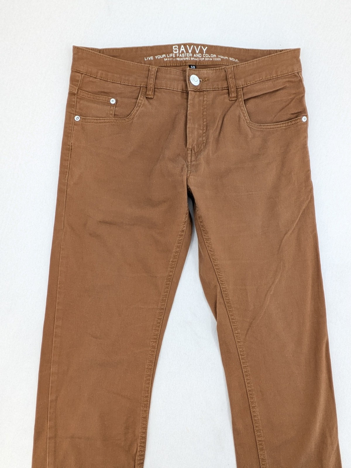 Savvy brown skinny jeans, classic 5-pocket design, made from cotton stretch twill.