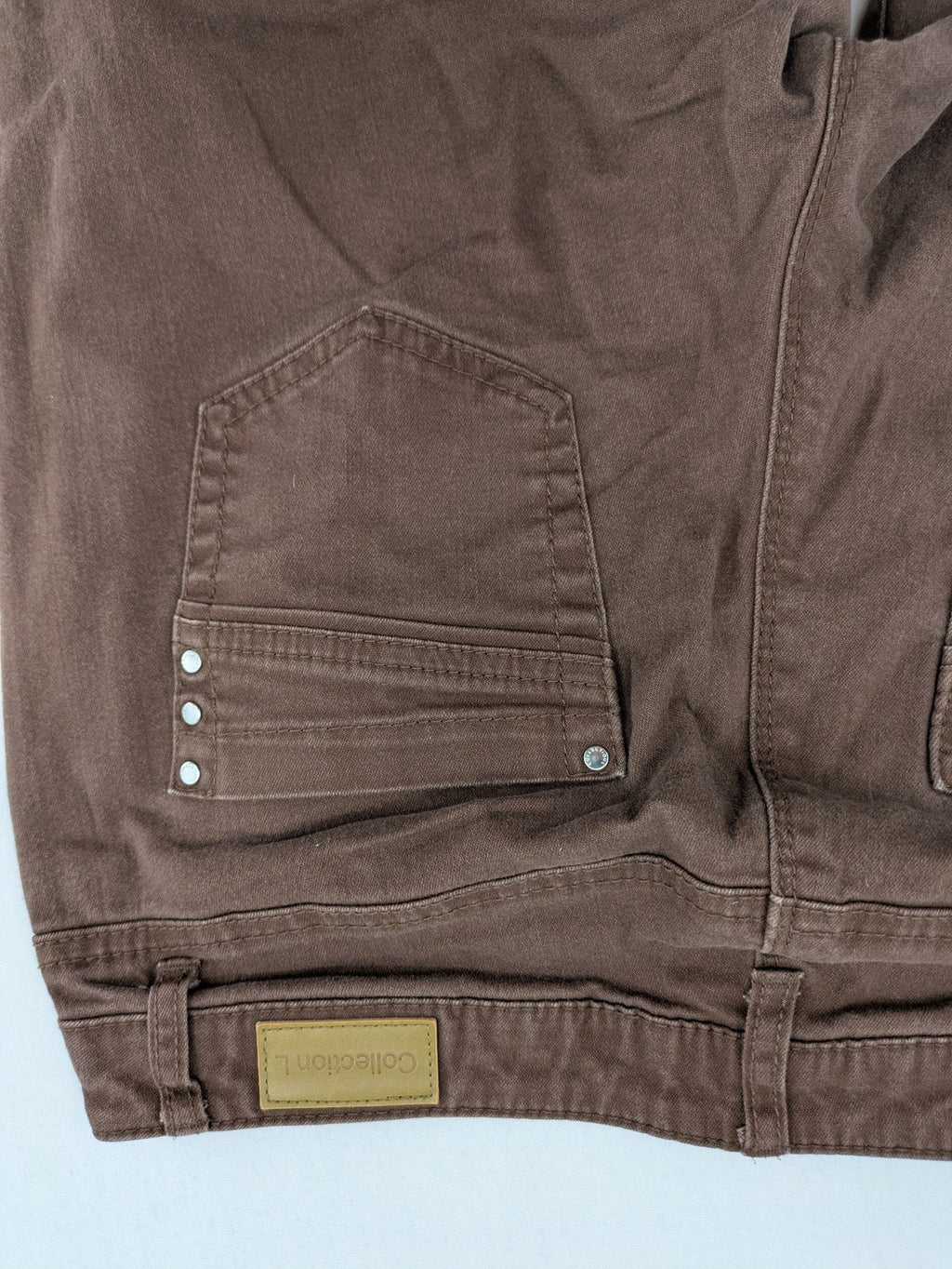 collection L brown pants cotton-stretch slim fit with diagonal zip pockets