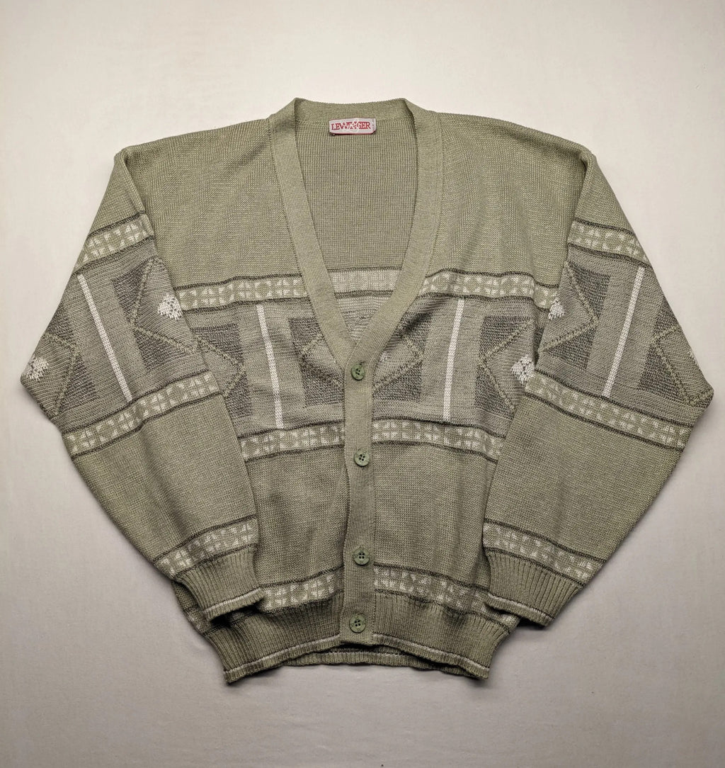 Lewträger cream and grey turtle neck jumper with geometric pattern and button placket.
