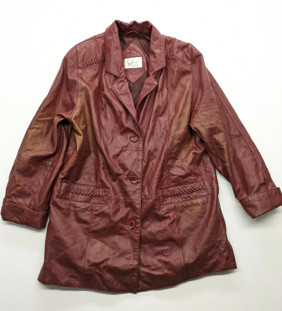 Ultsch burgundy leather jacket vintage soft lamb nappa with braided pocket details