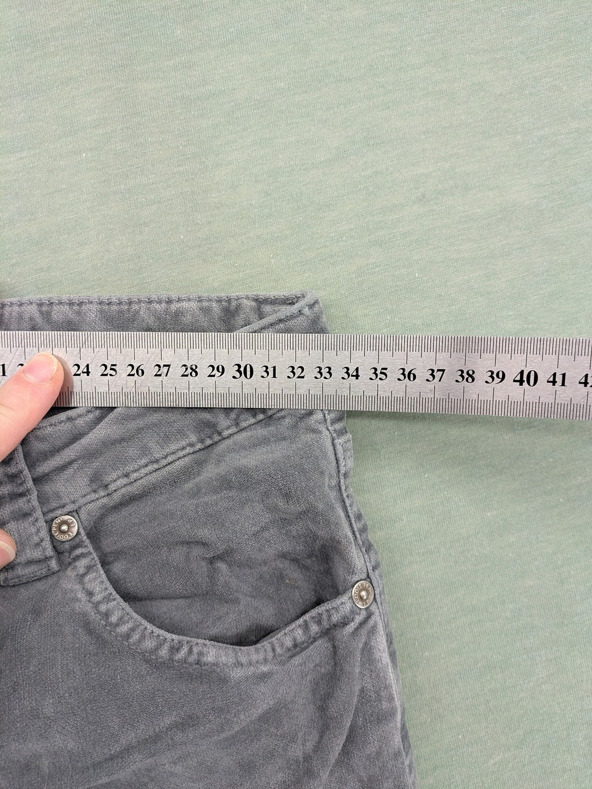Eddie Pen grey cord pants 5-pocket design stretch cotton fabric