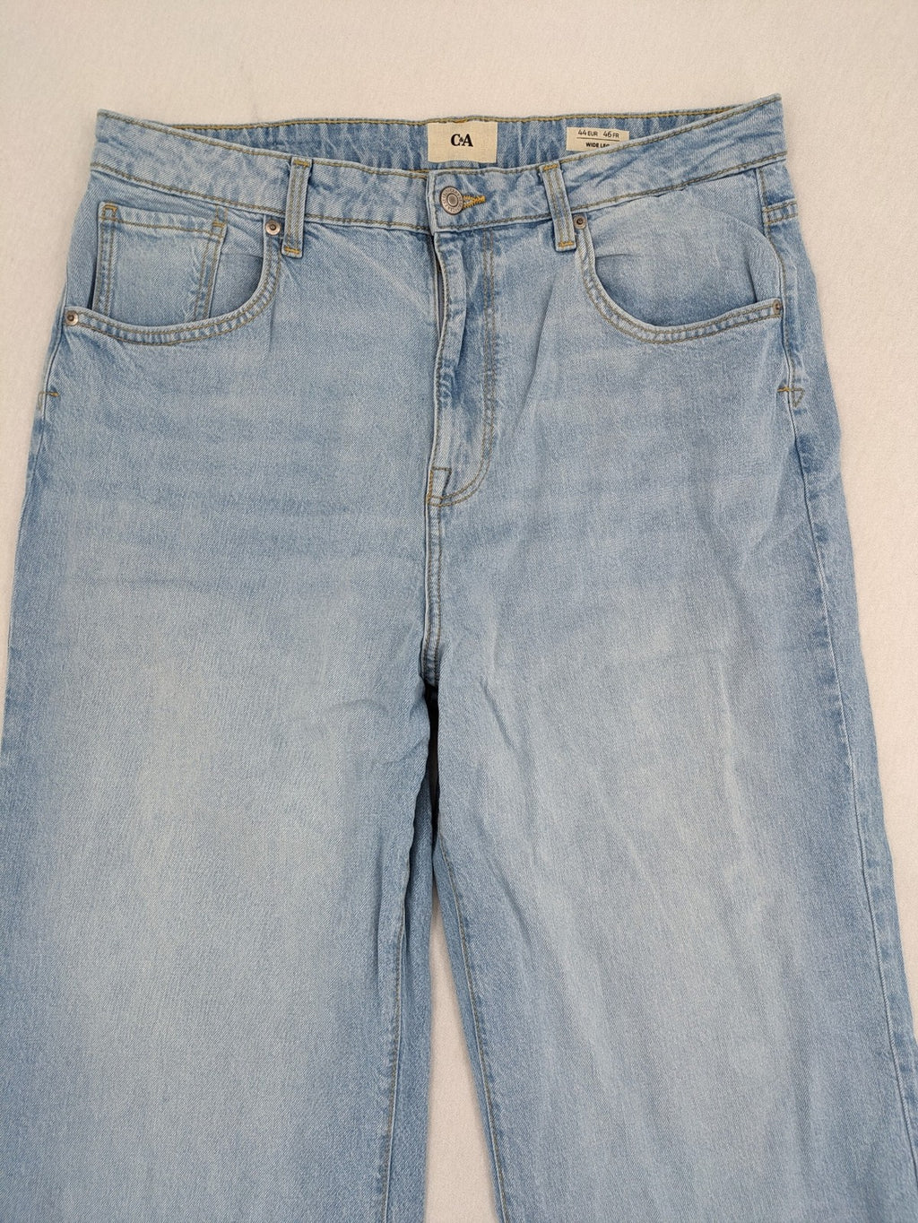 C&A blue wide leg jeans, classic five-pocket design, high rise denim, size EUR 44.