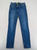 Cecil blue straight jeans with neon green accents and classic 5-pocket design.