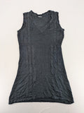 Okay black sleeveless dress V-neck with decorative cord and cable knit pattern.