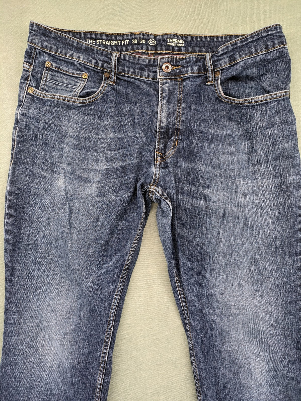 C&A blue straight jeans with thermo lining and classic denim look, W38 L30.