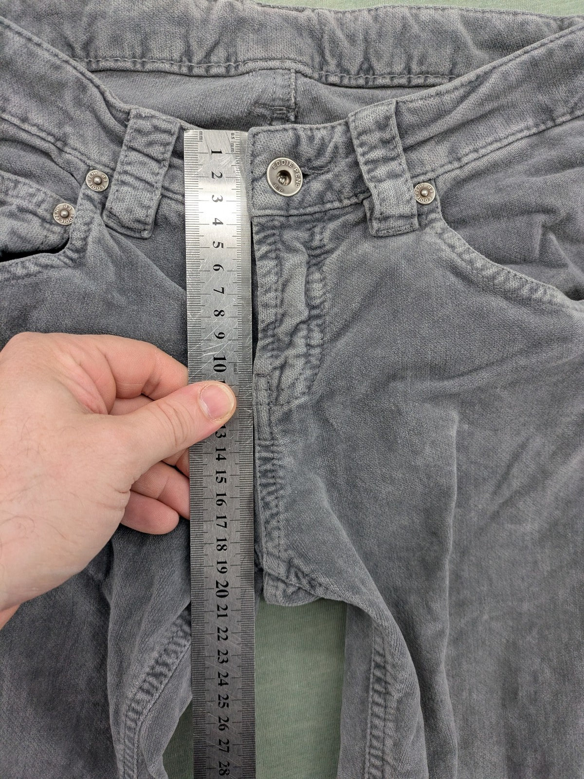 Eddie Pen grey cord pants 5-pocket design stretch cotton fabric