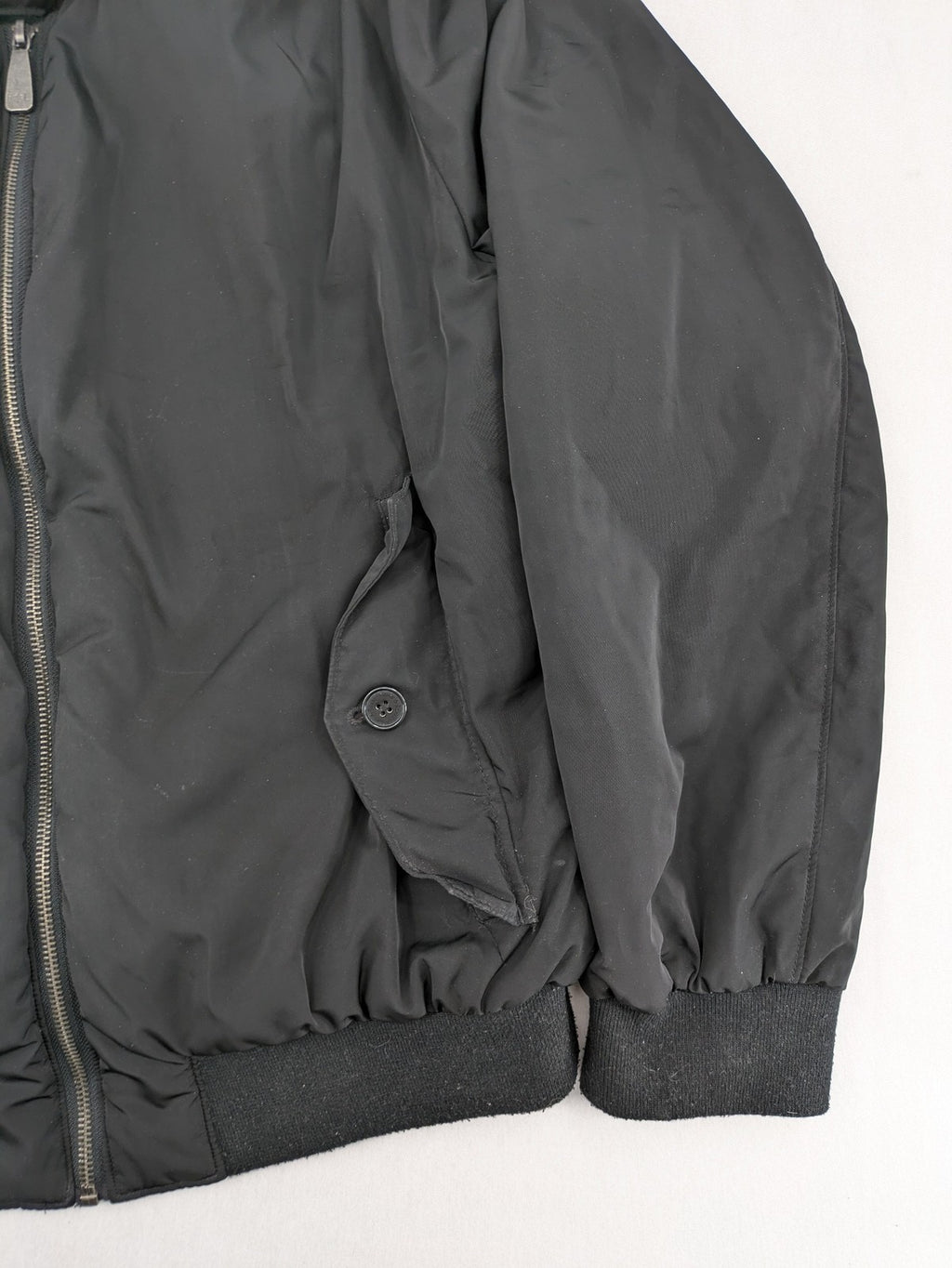 Rover & Lakes black bomber jacket padded interior, stand collar, zip front, multiple pockets.