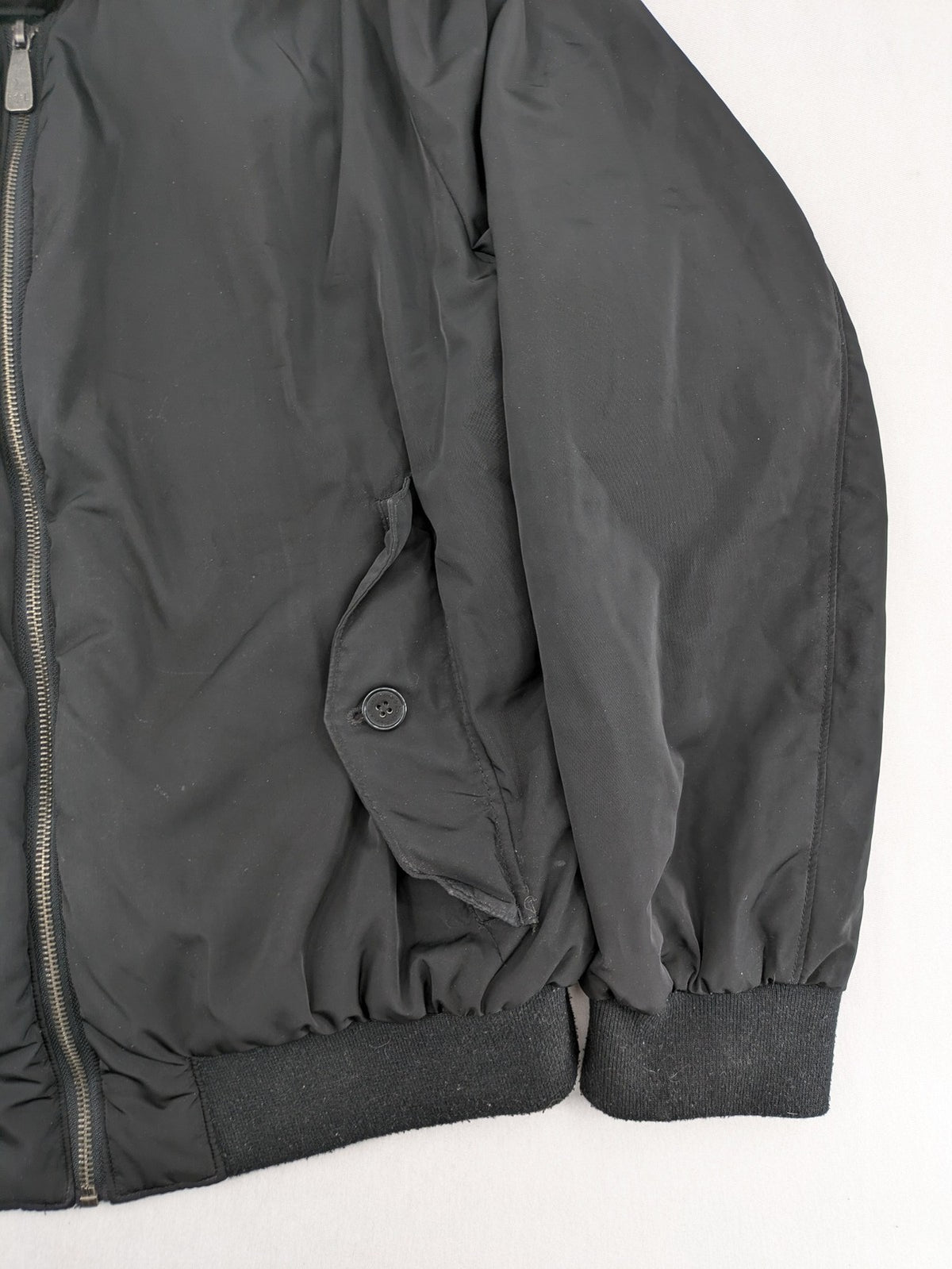 Rover & Lakes black bomber jacket padded interior, stand collar, zip front, multiple pockets.