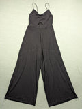 Amisu black jumpsuit with wide legs, spaghetti straps, and soft viscose fabric.