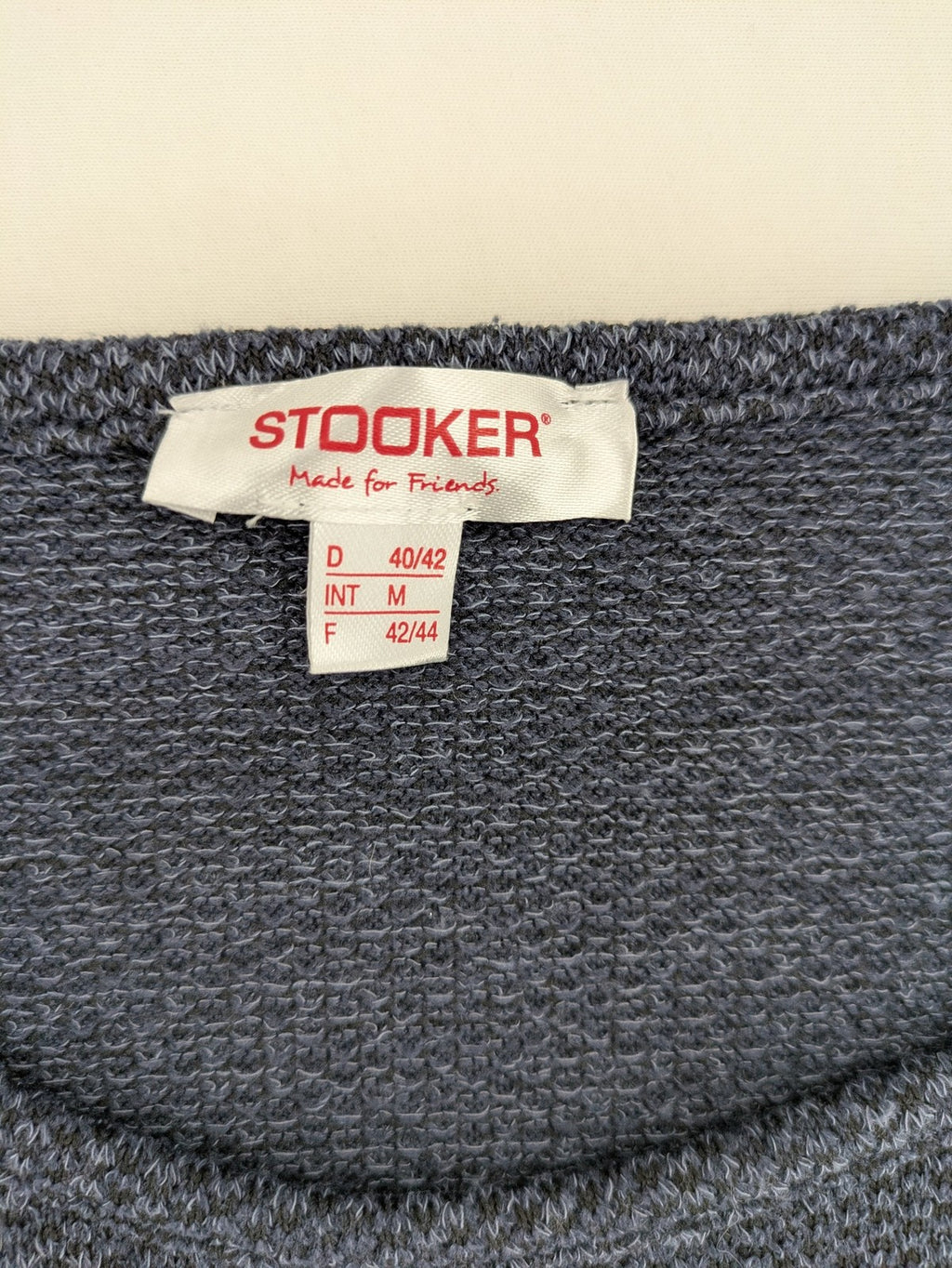 Stooker blue turtle neck jumper with melange knit texture and 3/4 sleeves.