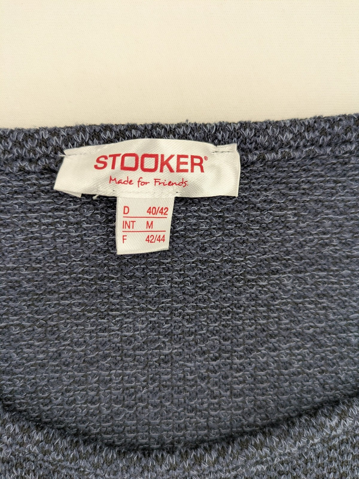 Stooker blue turtle neck jumper with melange knit texture and 3/4 sleeves.