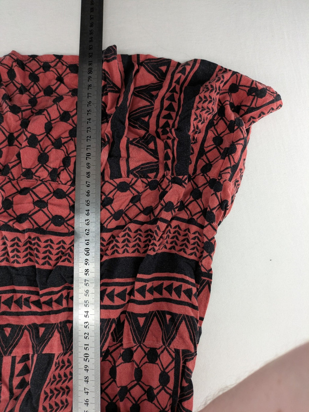 Tamaris boho tunic dress black red geometric pattern V-neck 3/4 bell sleeves