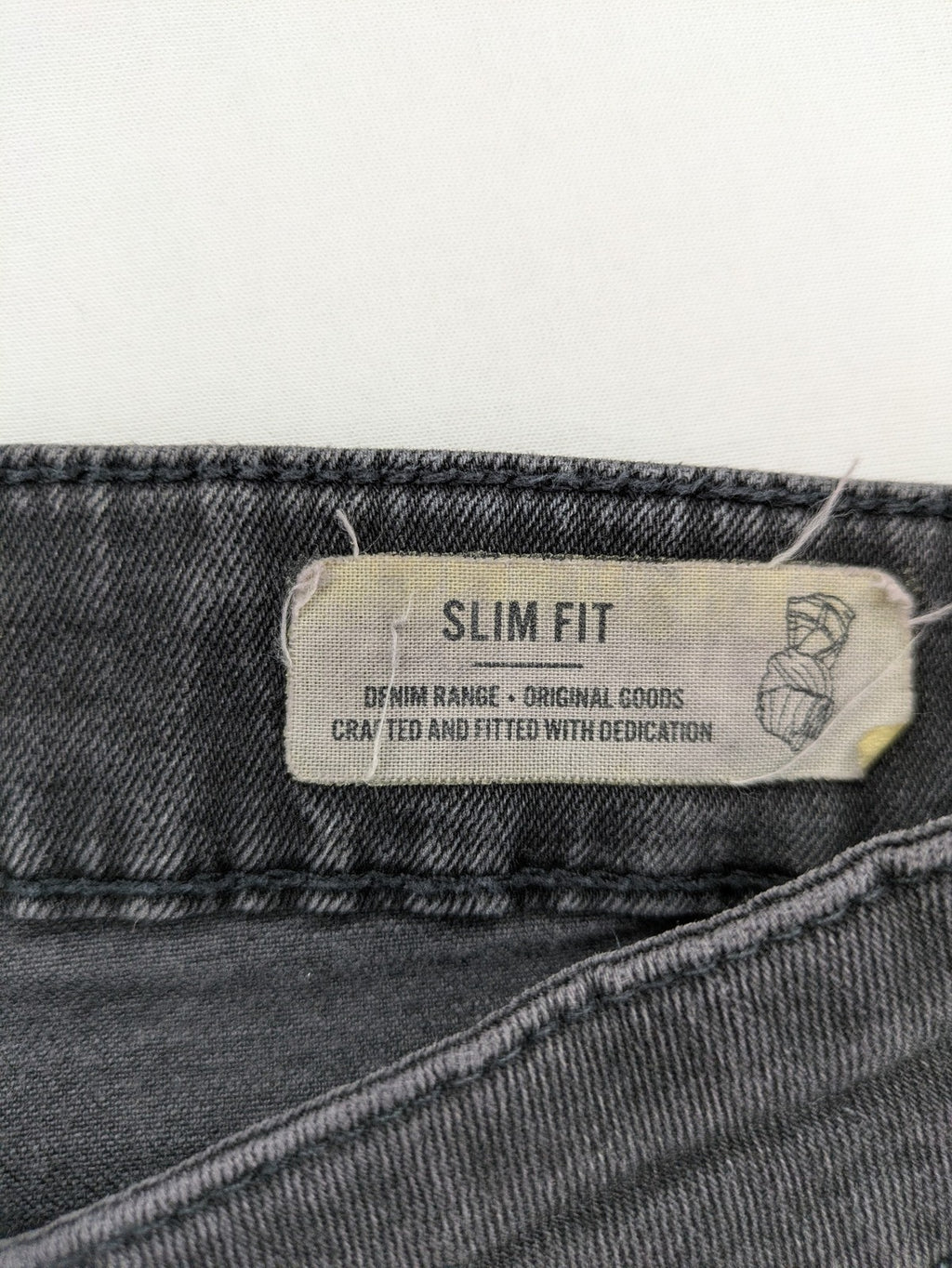 Only & Sons grey slim fit jeans with ripped details and open hem, stretch denim.