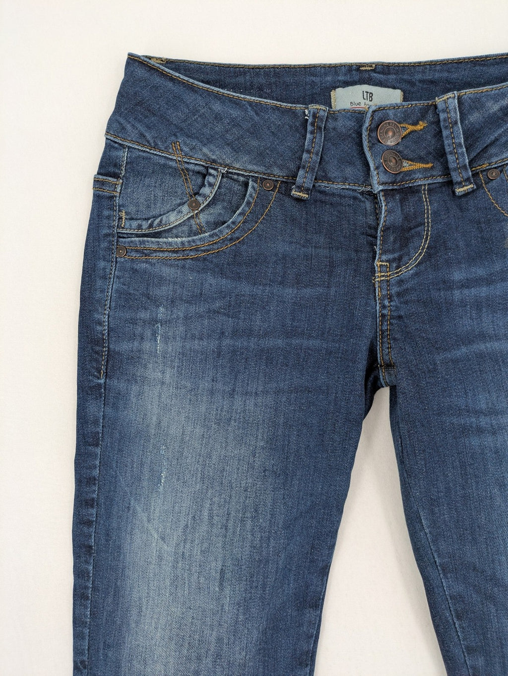 LTB blue skinny jeans dark wash double button closure stretch denim
