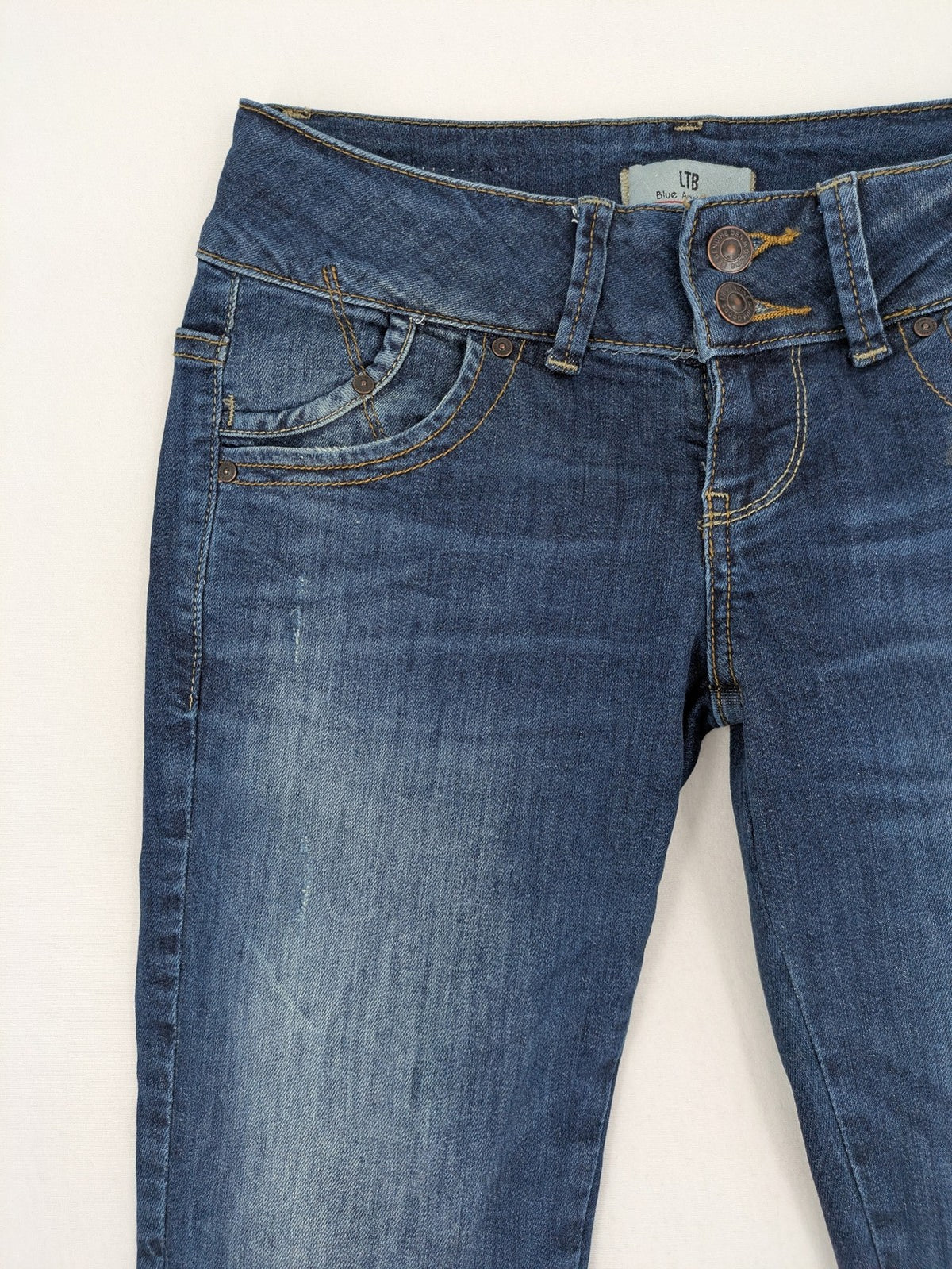 LTB blue skinny jeans dark wash double button closure stretch denim