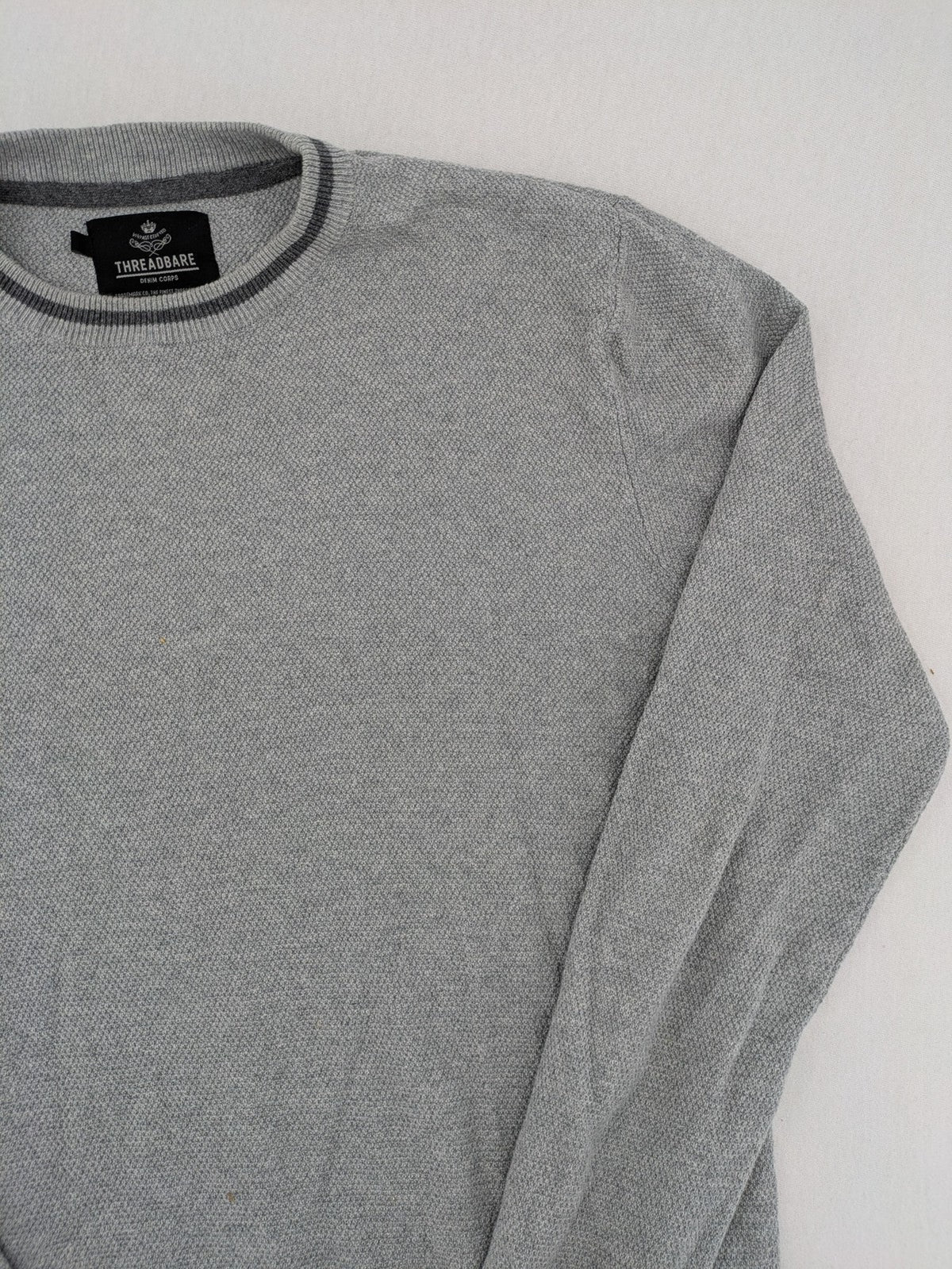 Threadbare grey turtle neck jumper with textured knit and dark grey collar trim.