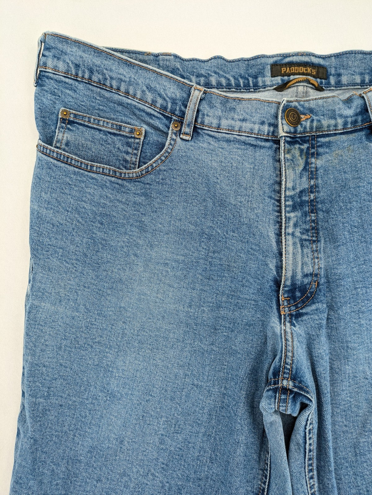 Paddock's blue straight jeans classic 5-pocket style with zipper, comfortable stretch denim.
