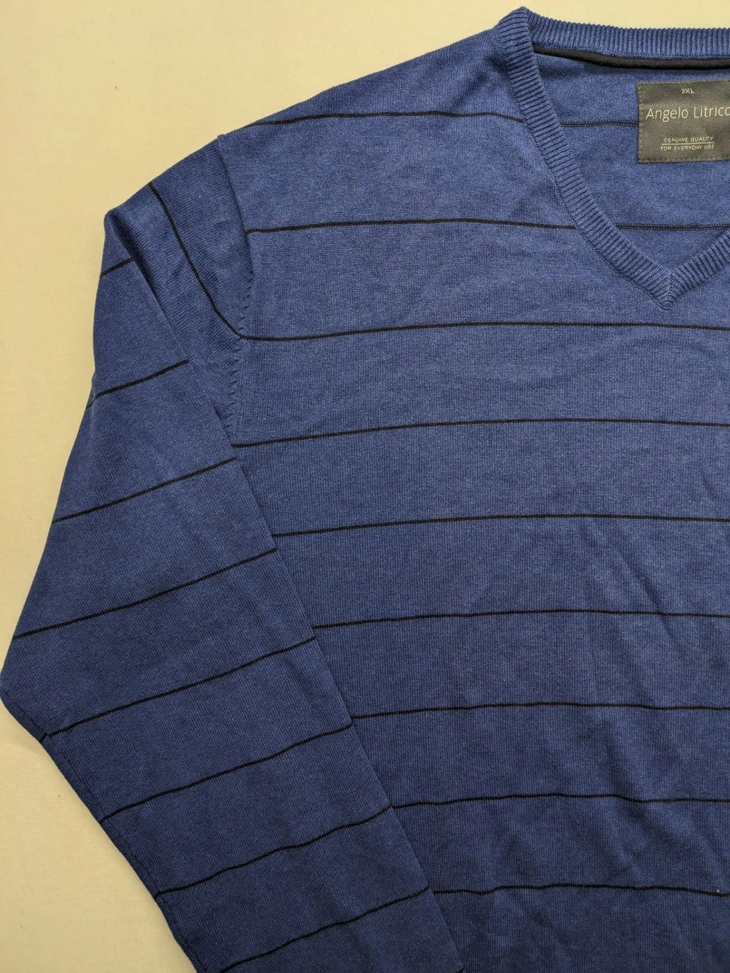 Angelo Litrico blue and navy striped turtle neck jumper with V-neck and cotton material.