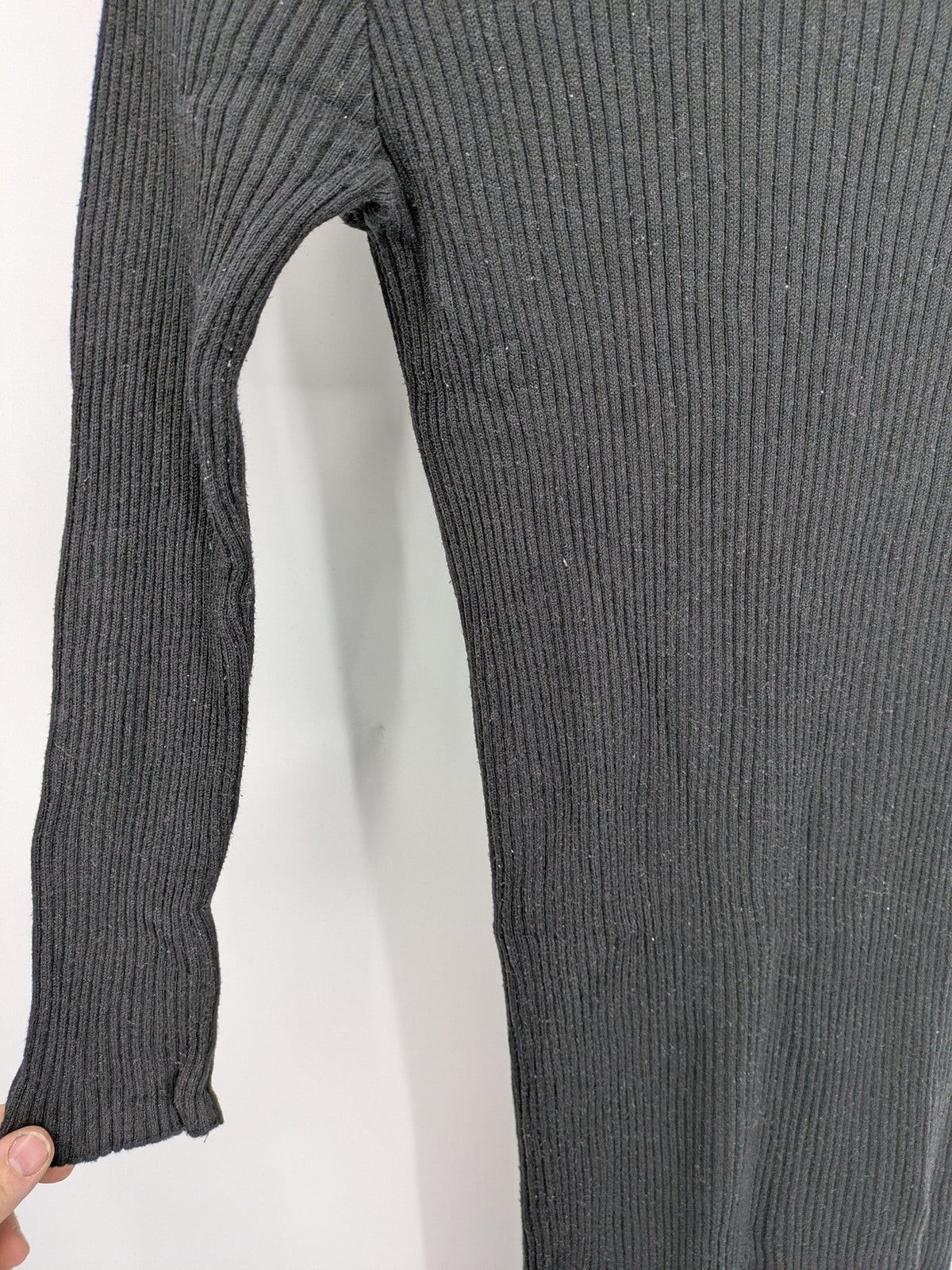 Atmosphere black bodycon midi dress with ribbed texture and long sleeves.