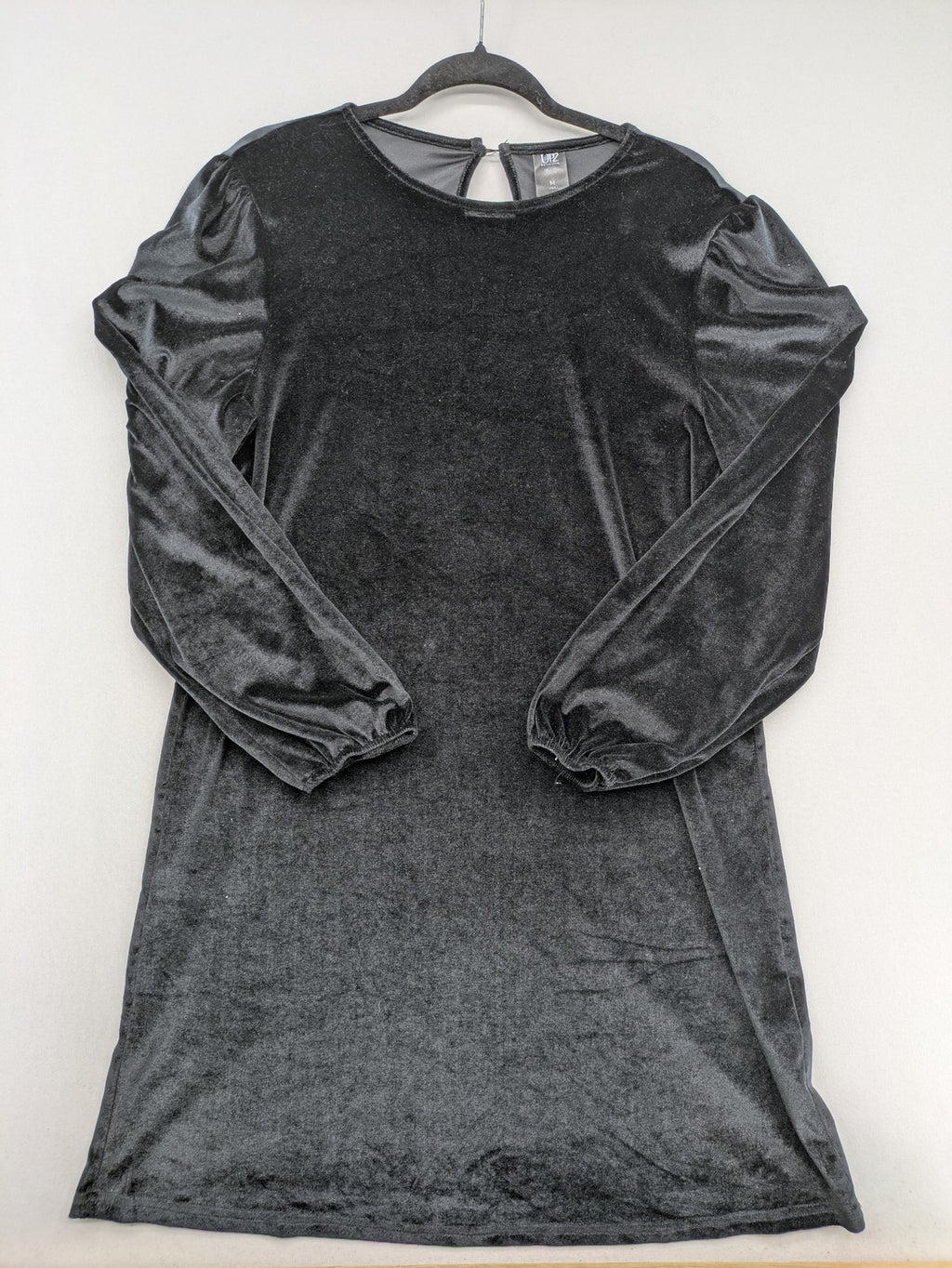 up2 fashion black velvet cocktail dress with puff sleeves and keyhole neckline detail