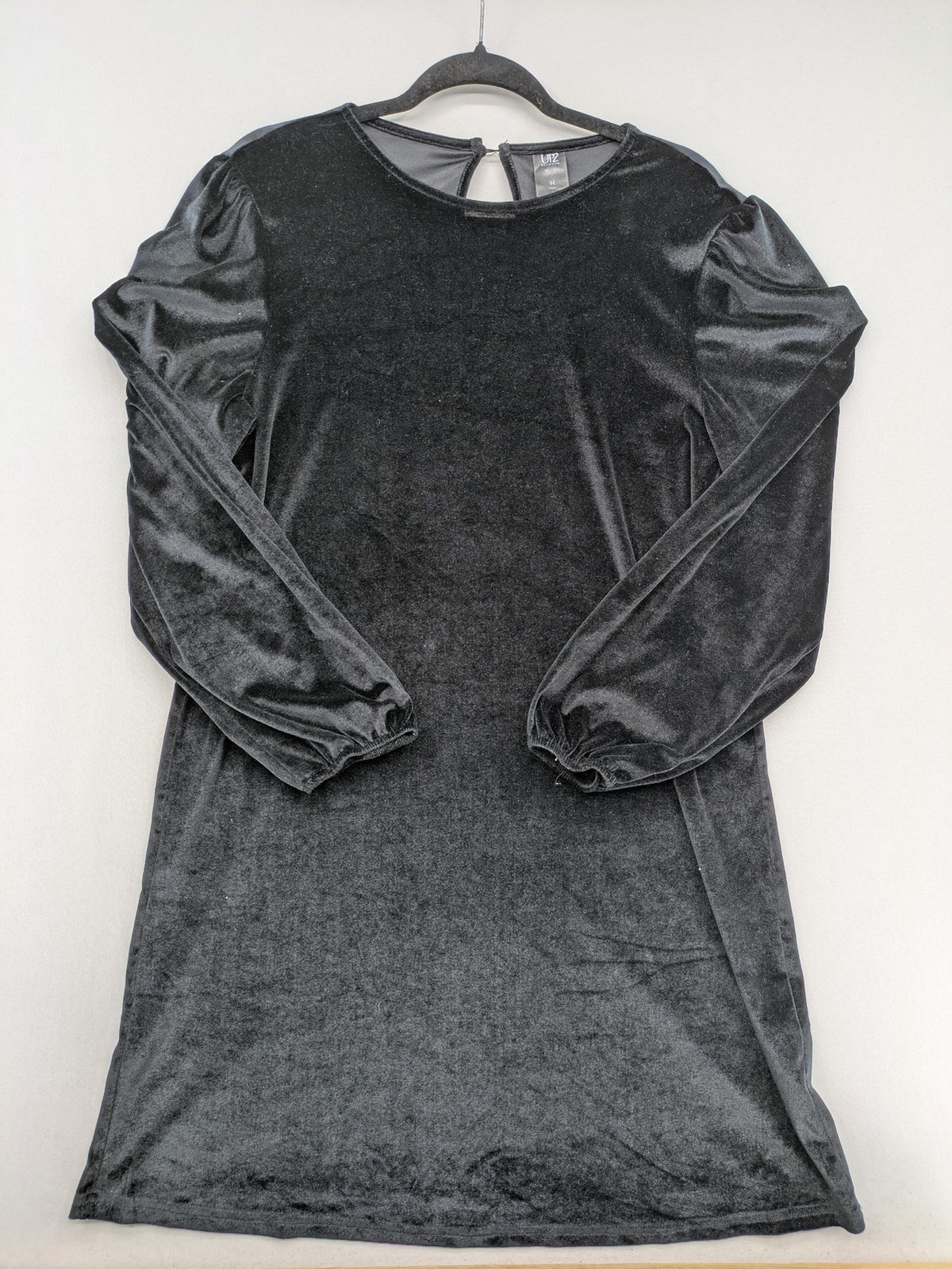 up2 fashion black velvet cocktail dress with puff sleeves and keyhole neckline detail