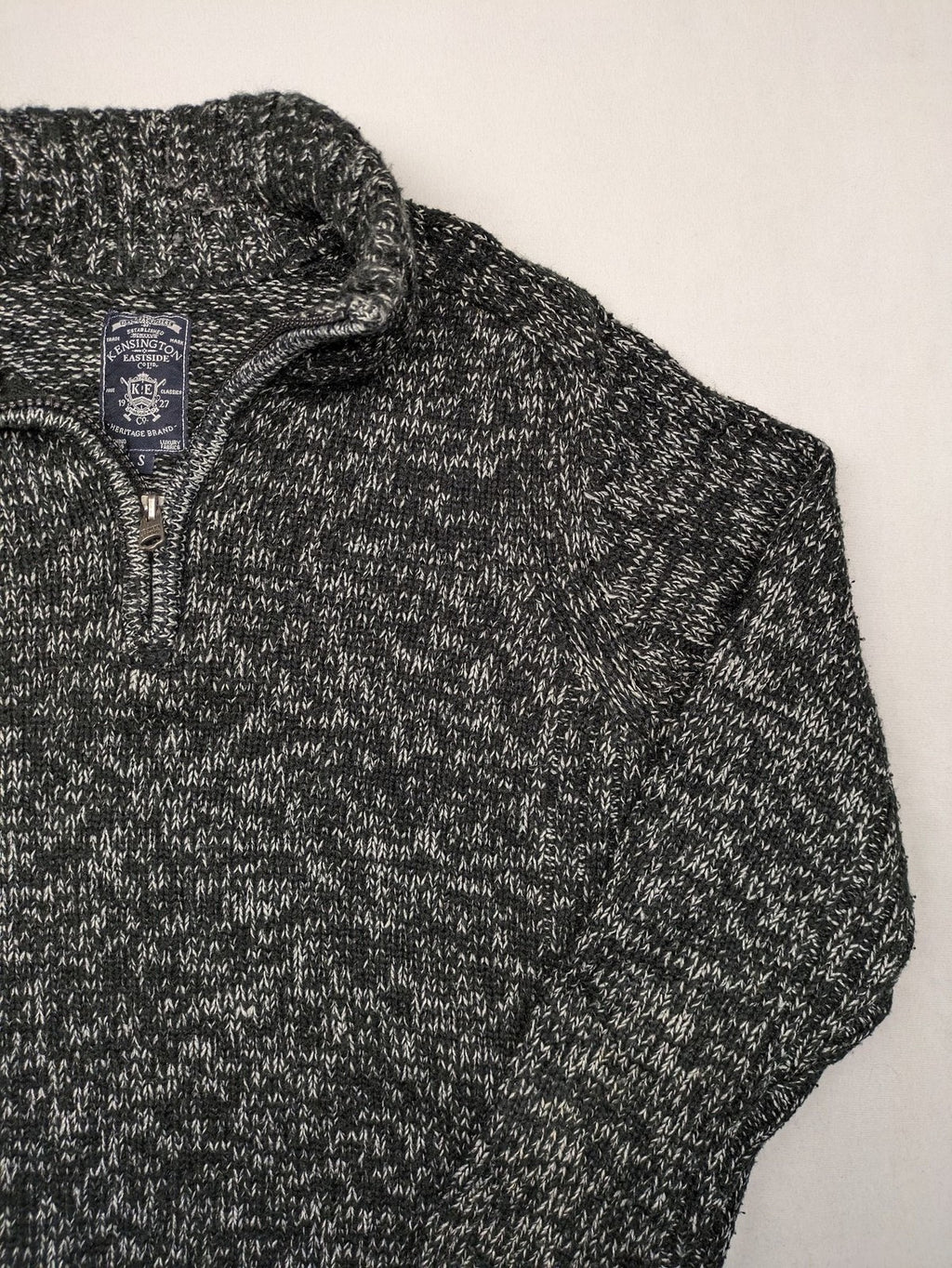Kensington Eastside black grey quarter zip sweater textured knit with high collar.