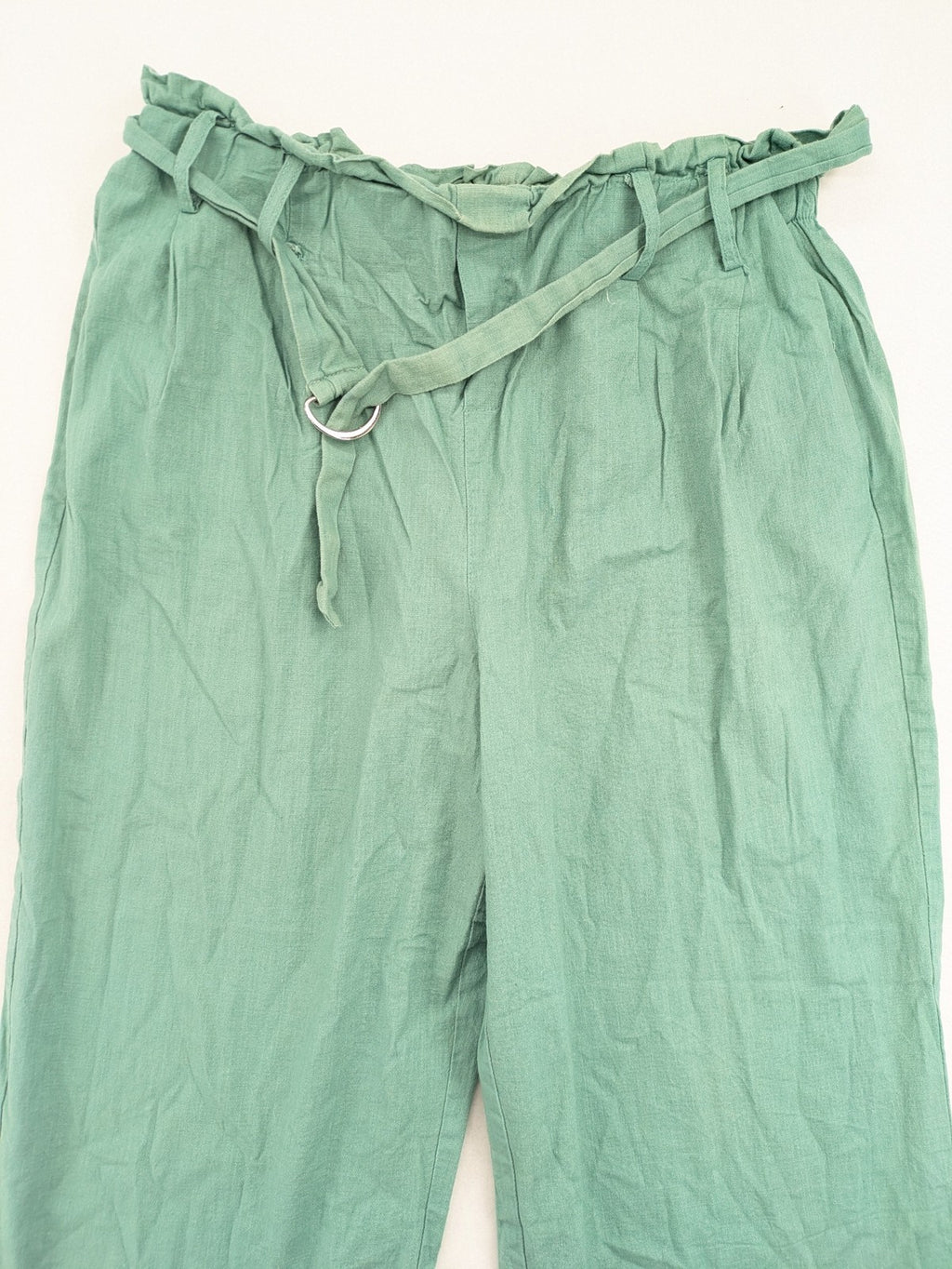 City Life pink culotte pants with paperbag waist and matching belt, cotton blend.