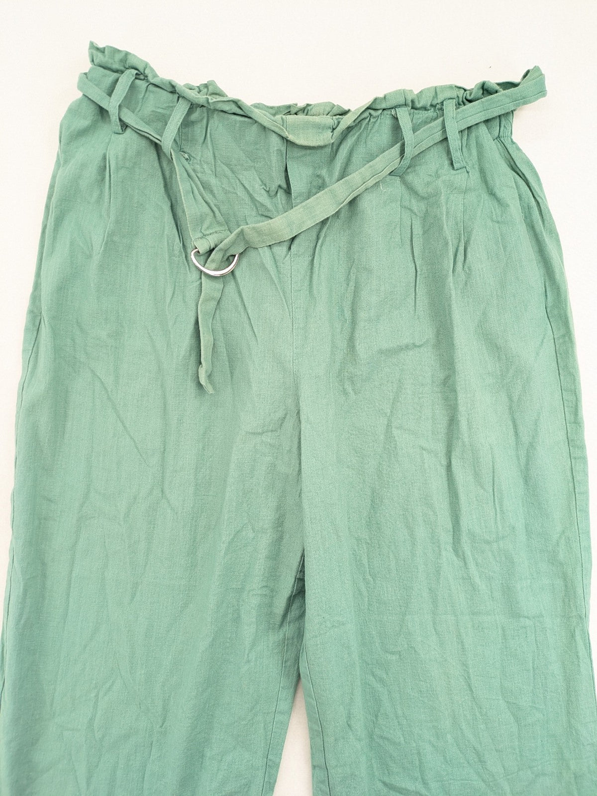 City Life pink culotte pants with paperbag waist and matching belt, cotton blend.