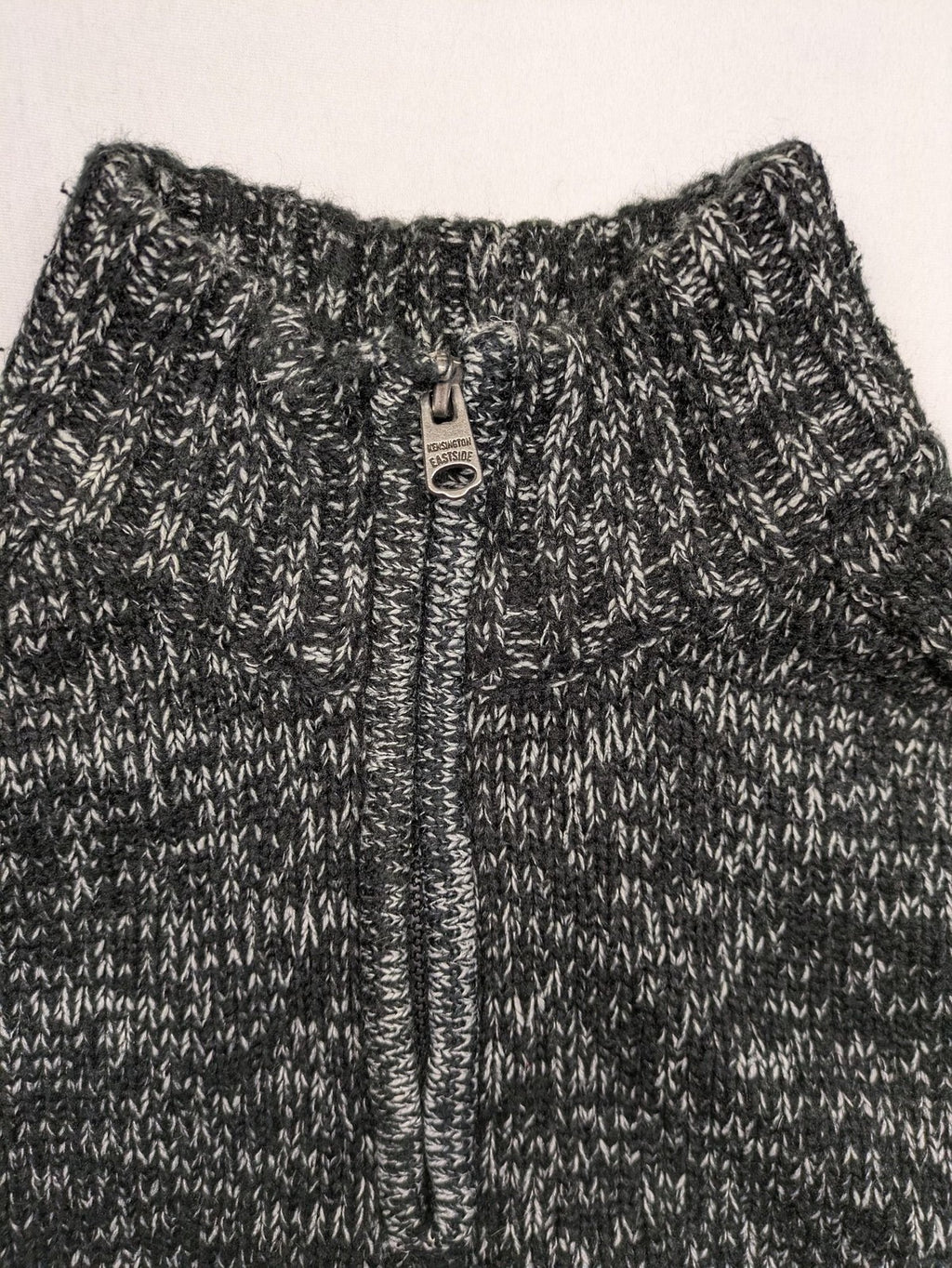 Kensington Eastside black grey quarter zip sweater textured knit with high collar.