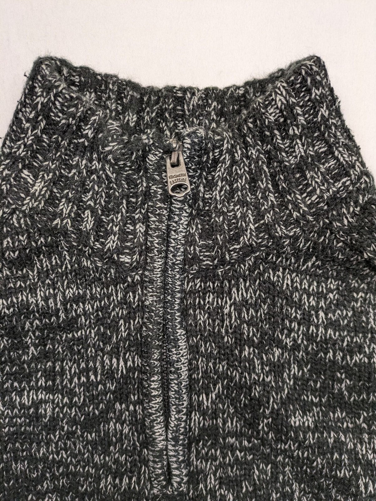 Kensington Eastside black grey quarter zip sweater textured knit with high collar.