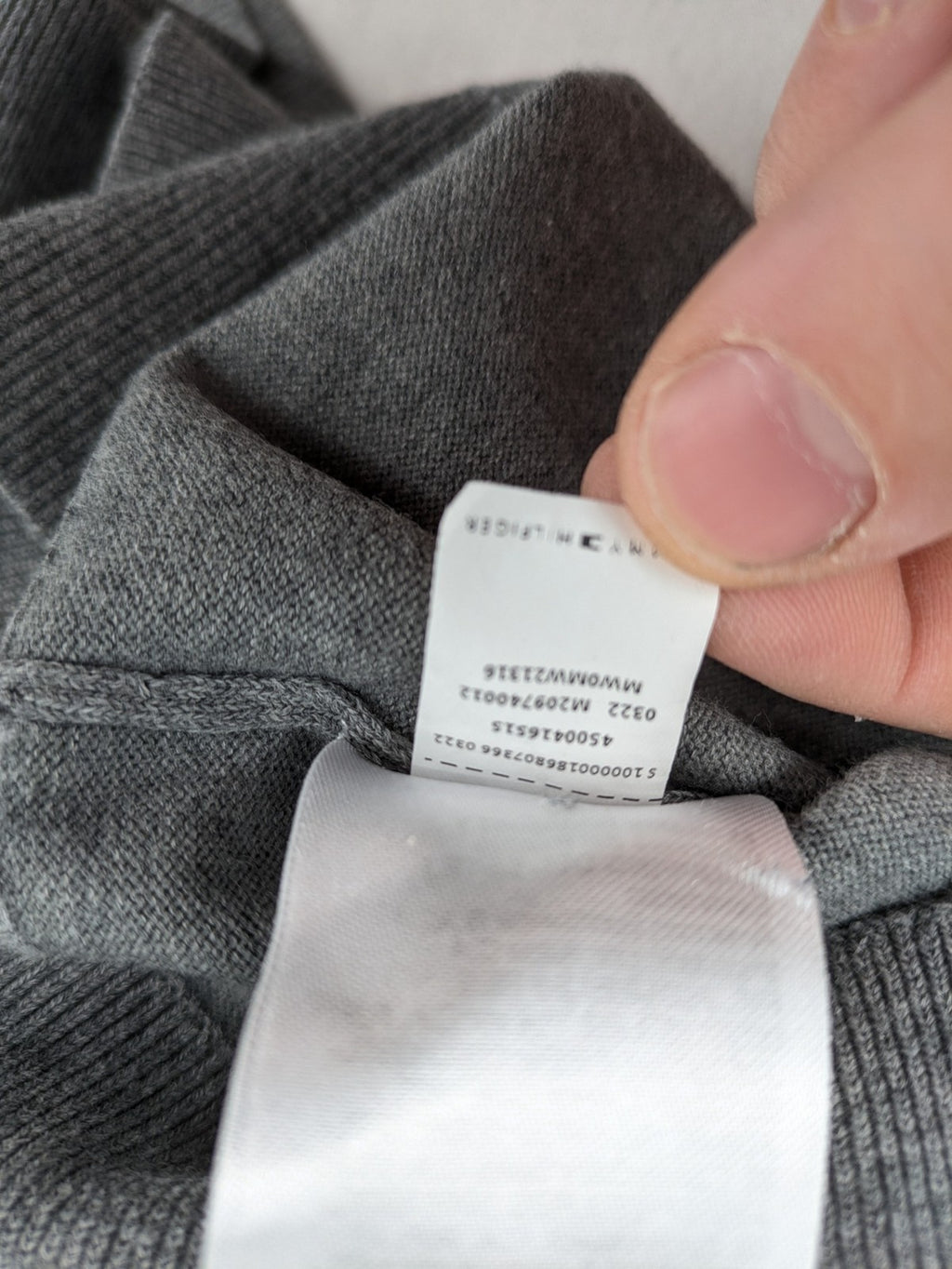 Tommy Hilfiger grey turtle neck jumper with embroidered flag logo, soft cotton blend.
