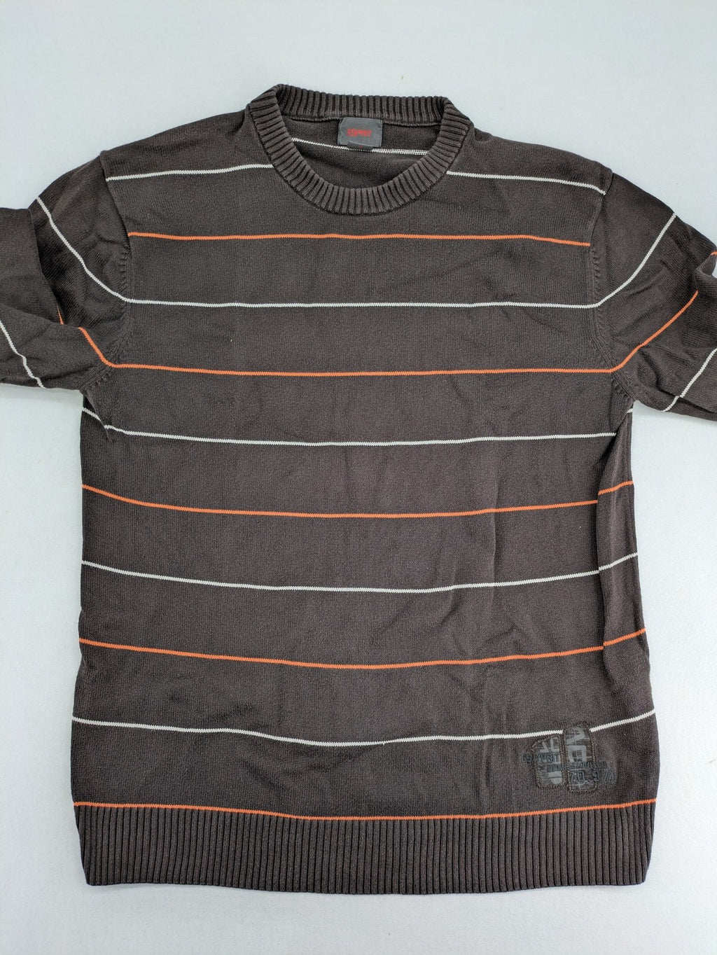Esprit orange striped turtle neck jumper with logo patch and ribbed cuffs.