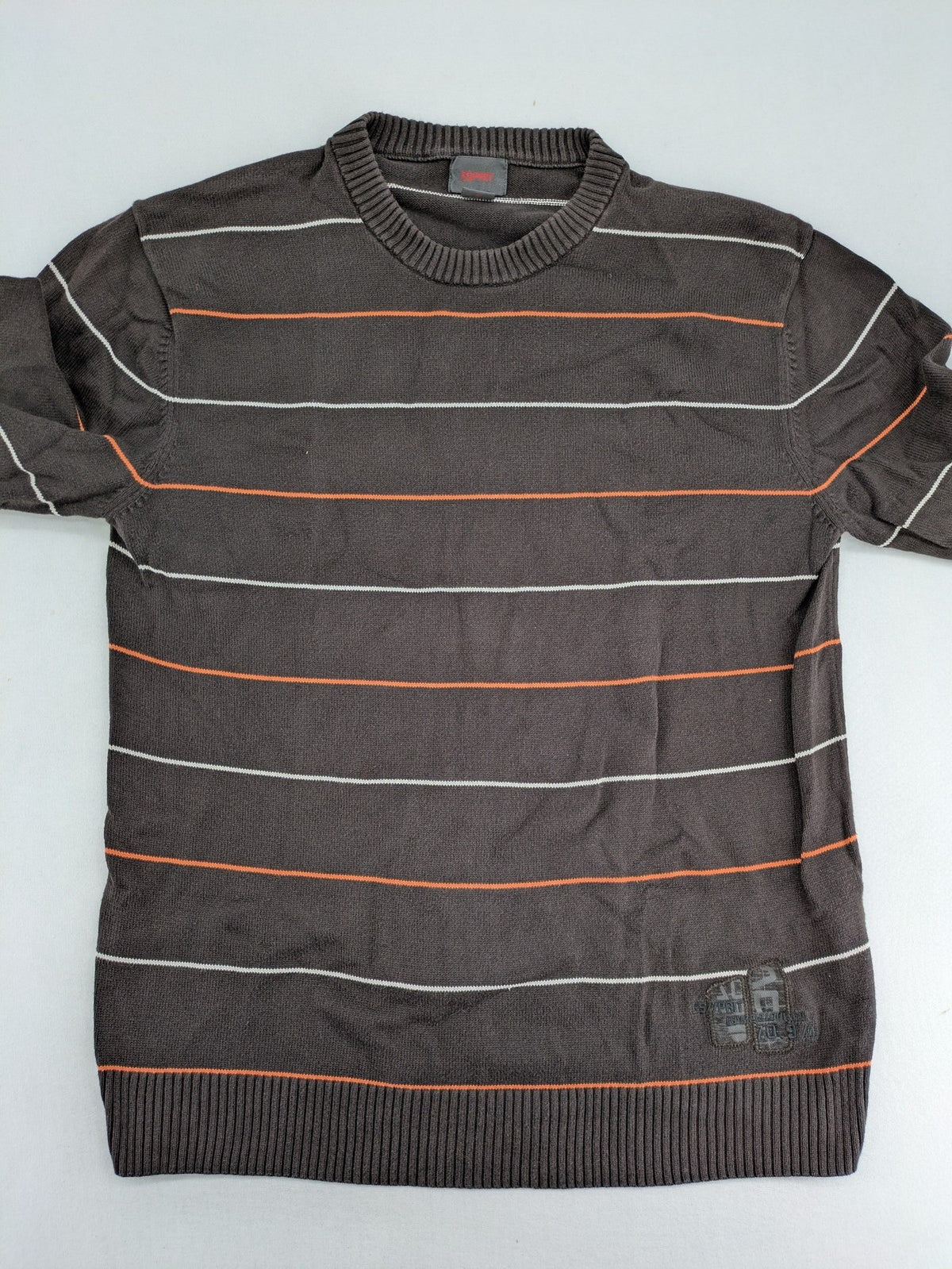 Esprit orange striped turtle neck jumper with logo patch and ribbed cuffs.