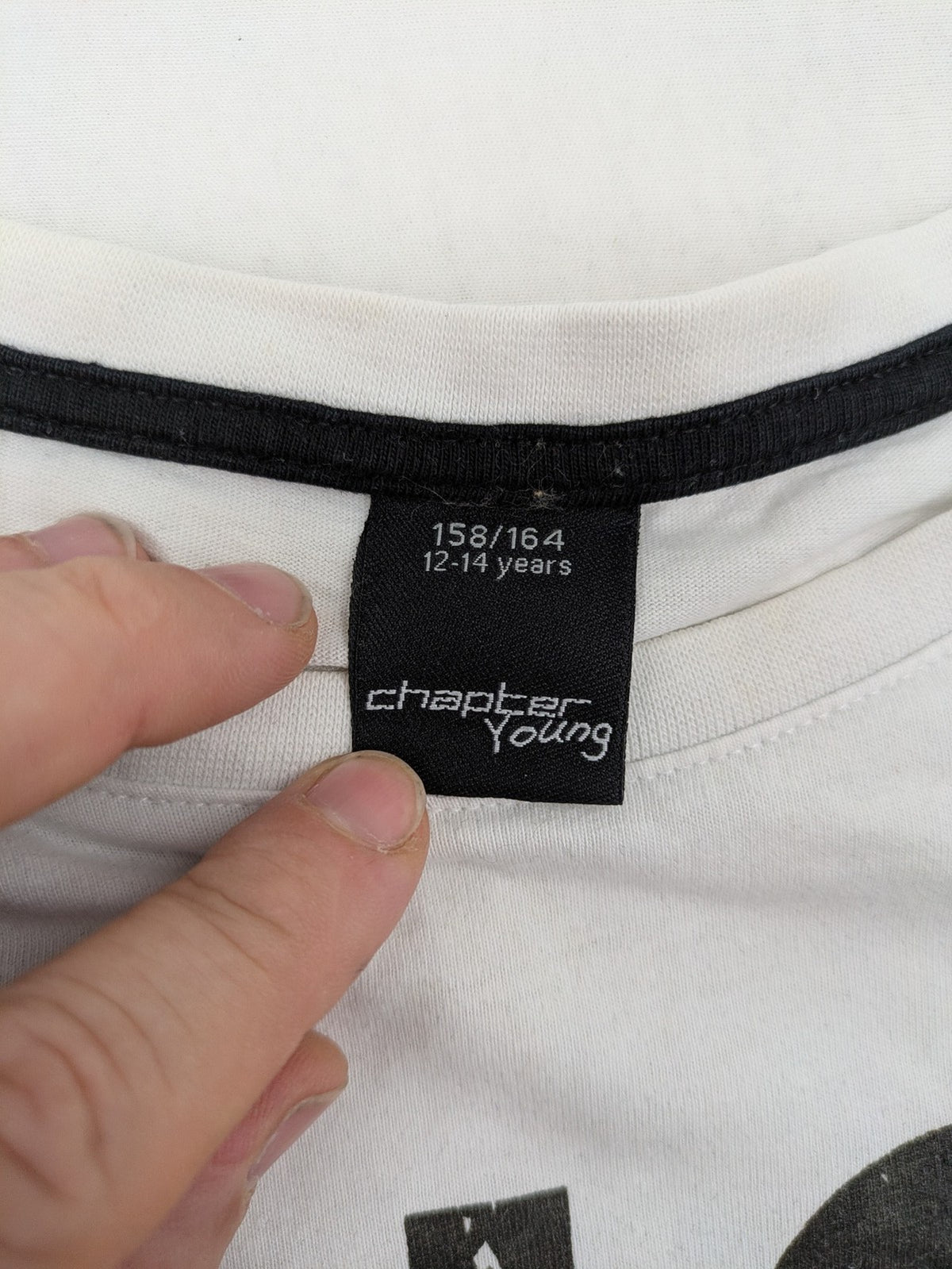 Chapter Young long sleeve shirt white with black skateboarder graphic and motivational text.
