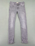 Scotch & Soda grey straight jeans with classic five-pocket design and logo patch.