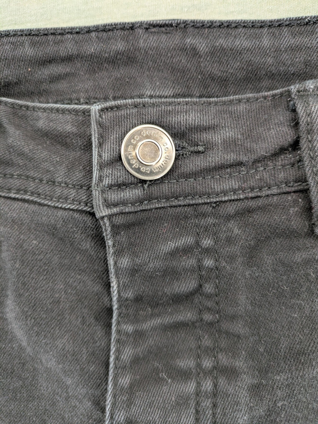Denim & Co. grey slim fit jeans with button fly and classic 5-pocket design.