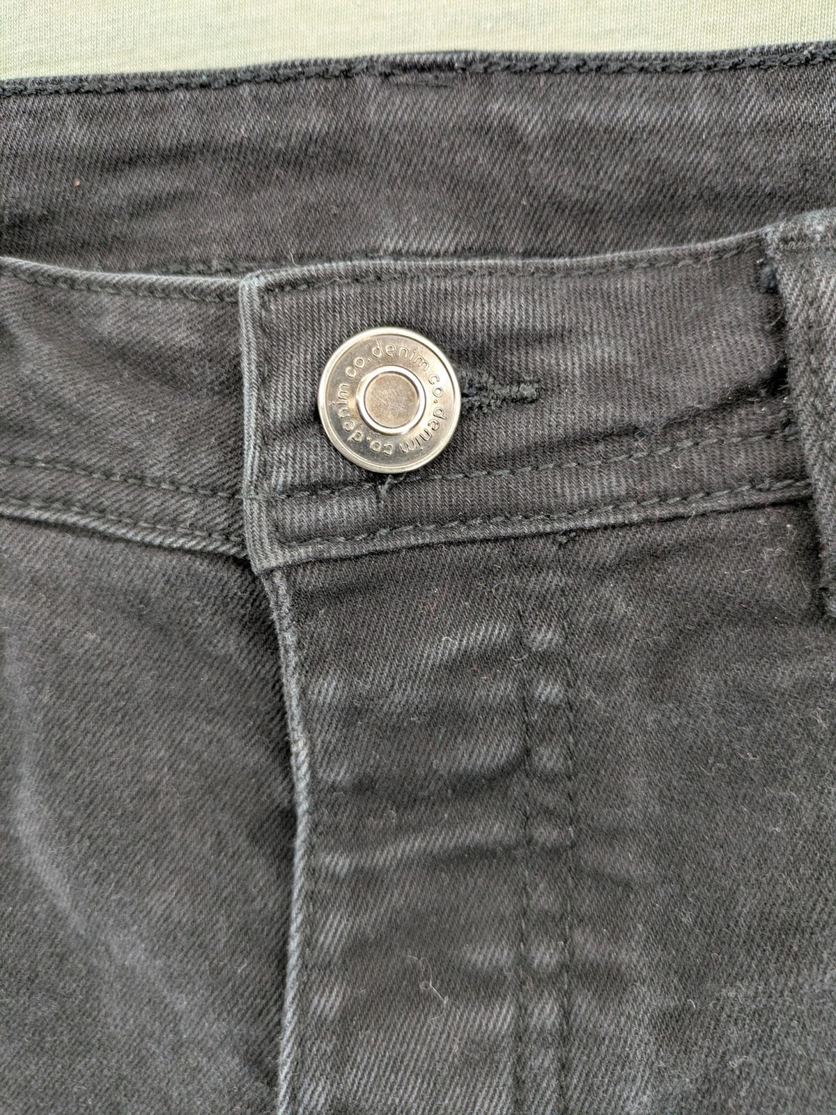 Denim & Co. grey slim fit jeans with button fly and classic 5-pocket design.