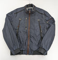 Radloff grey navy bomber jacket with orange contrast stitching and zippered pockets.