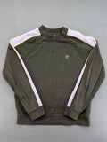 Topman green turtle neck jumper with white colorblock and yellow piping, embroidered logo.