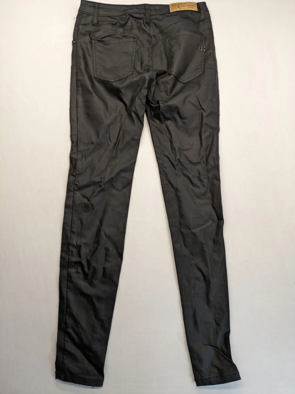 Rinascimento black straight jeans faux leather look skinny fit with glossy finish