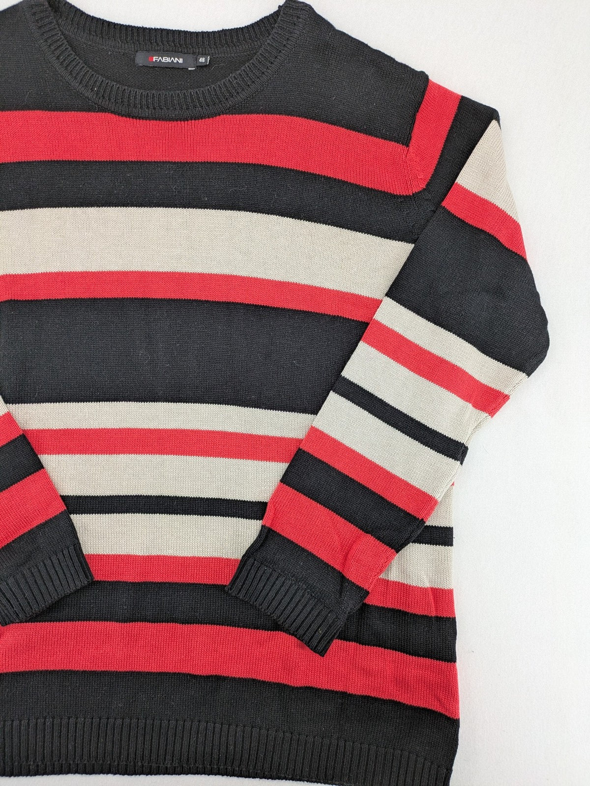 Fabiani turtle neck jumper multi striped pattern black red grey cotton blend