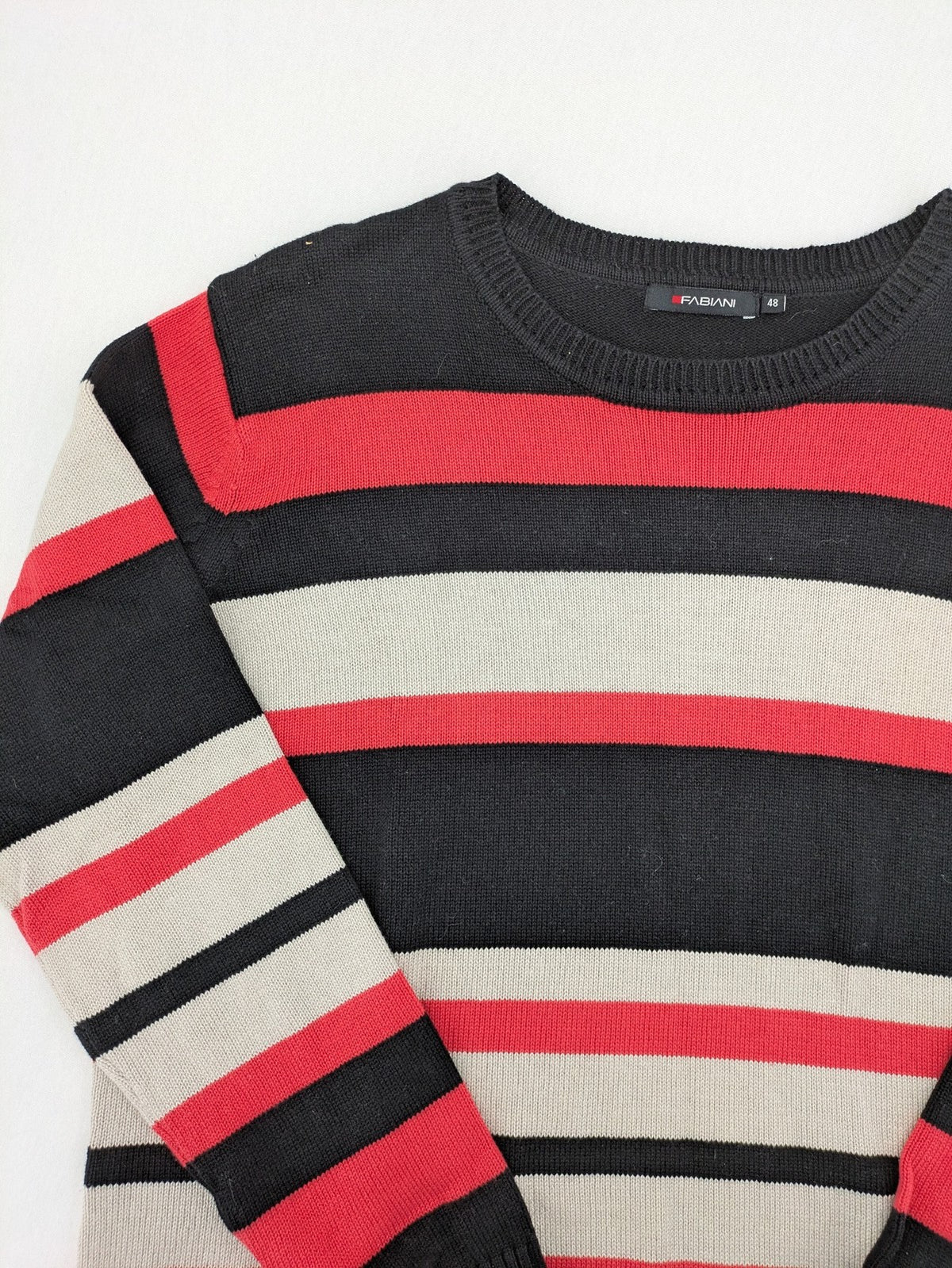 Fabiani turtle neck jumper multi striped pattern black red grey cotton blend