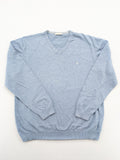 BRAX blue turtle neck jumper with V-neck and subtle "X" logo embroidery.