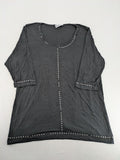 Ulla Popken grey tunic top with silver stud embellishments and 3/4 sleeves.