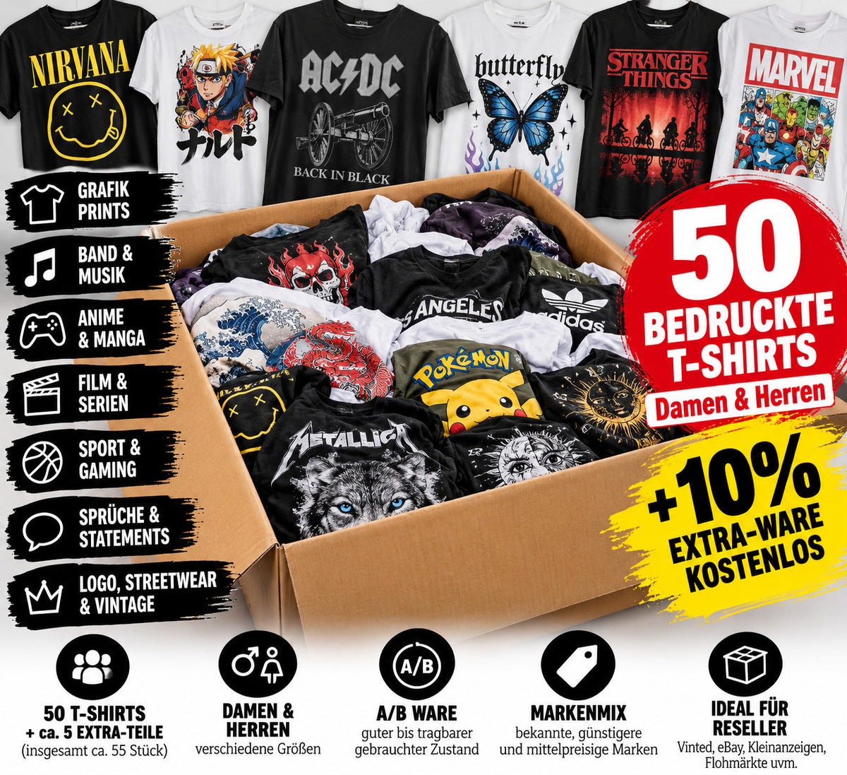 ck black band T-shirts assorted graphic prints and designs in a reseller box