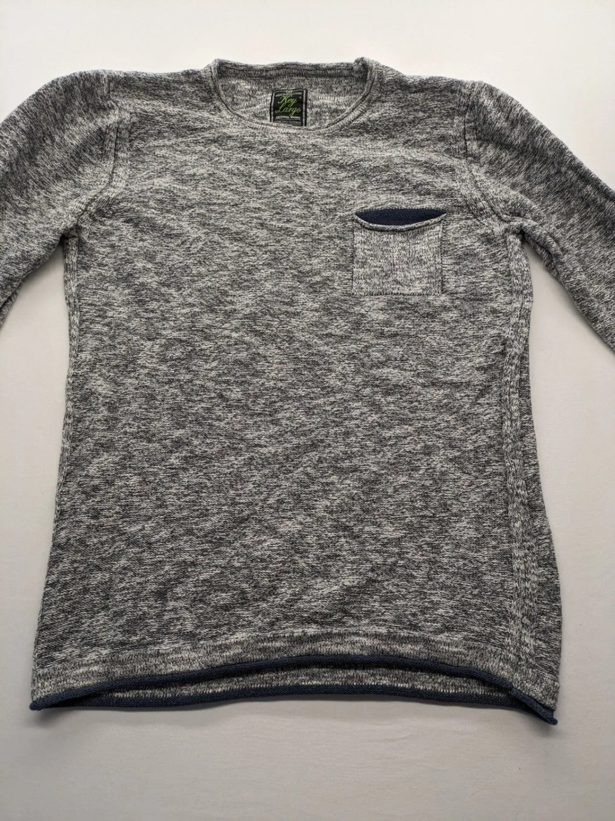 Key Largo grey turtle neck jumper with blue accents and chest pocket, cotton blend.