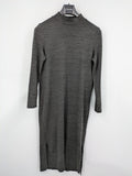 Vero Moda grey midi dress with long sleeves, standing collar, and side slits.